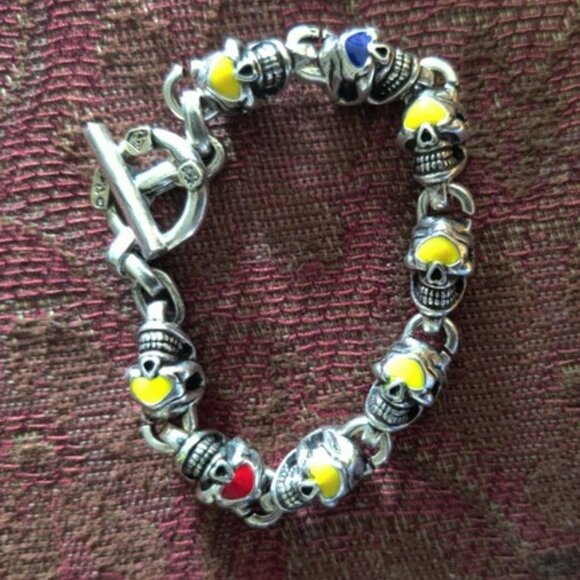 Stoplight Starlingear Vintage Japanese One Eyed 8 Skull Silver Bracelet - Picture 6 of 6